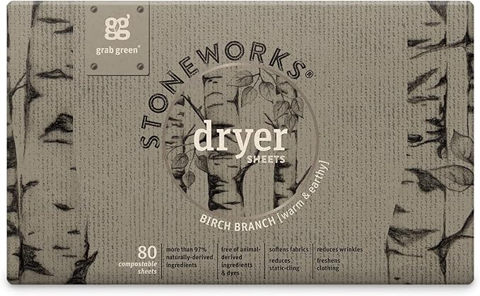 Grab Green, Stoneworks, Dryer Sheets, 80 Compostable Sheets (Birch Branch)