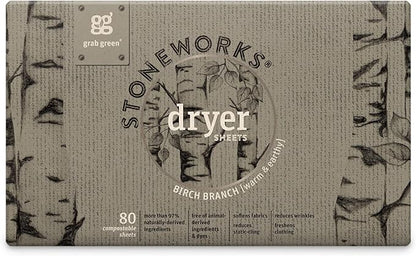 Grab Green, Stoneworks, Dryer Sheets, 80 Compostable Sheets (Birch Branch)