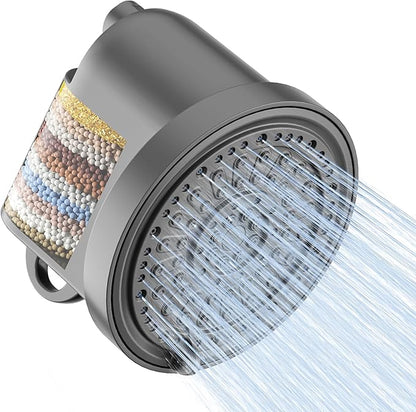 Filtered Shower Head with 30 Stage Water Softener Filter, 6 Inch High Pressure Showerhead for Hard Water, 5 Spray Modes to Remove Chlorine & Heavy Metals, Easy Install Fixed Shower Head