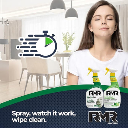 RMR Stain & Sanitation System –Instant Mold & Mildew Stain Remover + Botanical Disinfectant Cleaner, Indoor/Outdoor Cleaning Kit for Kitchens, Bathrooms, Furniture, Siding, & Deck, 2–32 Oz Bottles