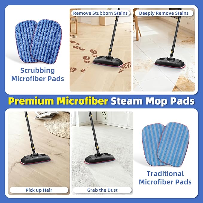 LOVECO 6 Pack Replacement Microfiber Mop Pad Compatible with Steam Cleaner McCulloch MC1385, MC1375, MC1270, Reusable & Machine Washable Steam Cleaner Accessories Model: A1375-100/A1375-101 (3+3)