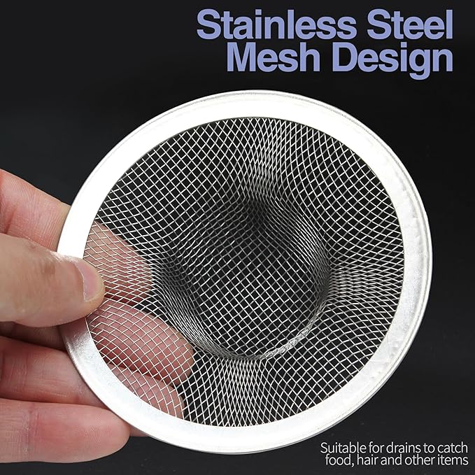 Piutouyar 2 Pack Stainless Steel Kitchen Sink Strainer, 3.5 Inch Diameter Mesh Basket Large Round Filter Kitchen Drain Strainer Food Catcher for Bathroom Bathtub Wash Basin Garbage
