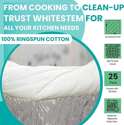 Dish Cloths Cotton | Kitchen Wash Cloth | Shop Towels Absorbent and Lint Free Flour Sack | Dishcloths for Kitchen Washing Dishes | Thick Absorbent Quick Dry Dish Rags | 24 Pack 13"x13" White