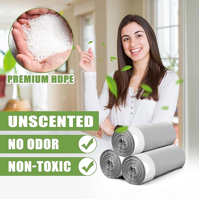 99 Count-Small Trash Bags,4 Gallon Trash Bag Drawstring, Gray White Bathroom Garbage Bags,Tear-Free Garbage Bags,Plastic Wastebasket Liners for Toilet Home Office and Bedroom