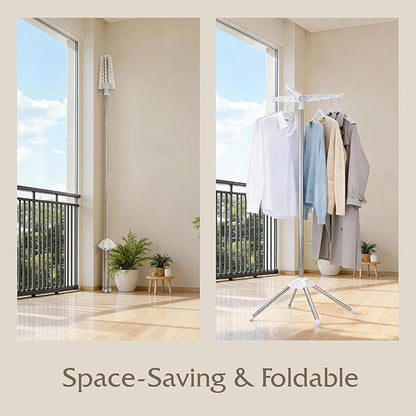 Beaudaily Clothes Drying Rack, Foldable Laundry Drying Rack, Indoor 59-Inch Drying Rack Clothing with 3 Rotatable Arms, Stainless Steel, Holds 27 Pieces, Space Saving, Portable, White and Silver