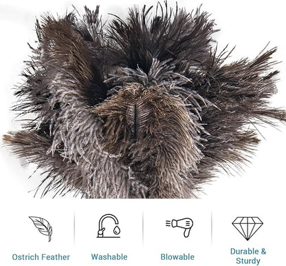 Feather Duster Extendable 22–47 Inch, Natural Ostrich Feather Duster with Long Handle for High Ceilings, Ceiling Fans, Walls，Furniture(Brown)