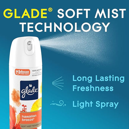 Glade Air Freshener Room Spray, Hawaiian Breeze Scent, Odor Fighting to Deliver Long Lasting Freshness, 7.3 Oz, 6 Count