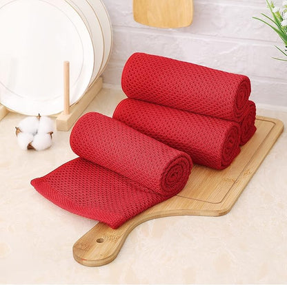 Kitinjoy 100% Cotton Waffle Weave Kitchen Hand Towels (13 x 28 Inches, Red), 4-Pack Super Soft and Absorbent Dish Towels for Drying Dishes