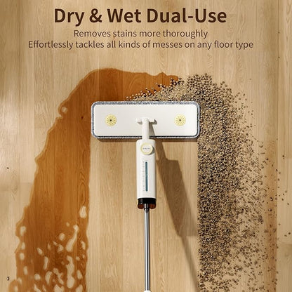 2 in 1 Wet Dry Spray Mop for Floor Cleaning, Swivel Flat Long Handle Trapeador with Washable Reusable Pads & Refillable Bottle, Lightweight for Hardwood, Laminate, Vinyl, Tile, Marble, Cream White