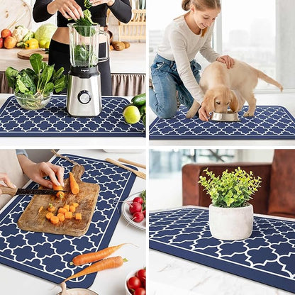 WISELIFE Dish Drying Mat Super Absorbent Drying Mat Large Dish Drying Mats for Kitchen Counter Easy Clean Dish Mat Kitchen Drying Mat18"x 32" Stylish Blue