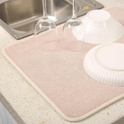 2 Pack Microfiber Dish Drying Mat for Kitchen Counter,Ultra Absorbent Dish Drainer Mat ,Dish Drying Pad ,Dish Rack Mat 20×15 Inch (Beige)
