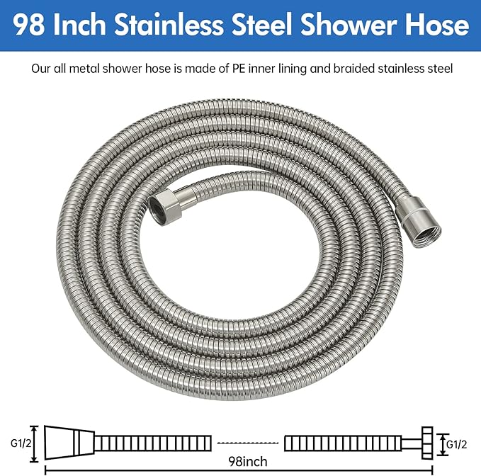 RUMOSE 98 inches Shower Hose Shower Head Extension Hose Extra Long Stainless Steel Shower Tube Attachment Flexible Handheld Shower Sprayer Hose, Brushed Nickel