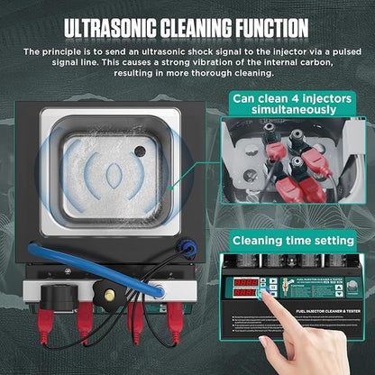 Injector Cleaner Machine 4-Cylinder, Injector Cleaner Tester Machine with LED Display, Maquina de limpiar inyectores for Gasoline Diesel Car Motorcycle