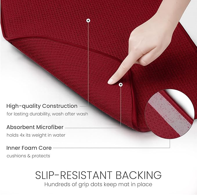 Bellemain XL Dish Mat 24" x 17" ( LARGEST MAT ) Microfiber Dish Drying Mat , Super absorbent ( Red )
