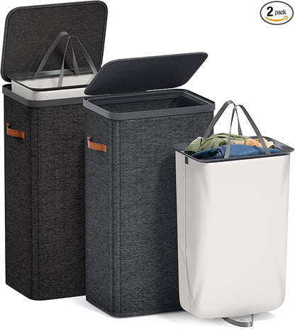 Sorbus Laundry Hamper with Lid - Collapsible Fabric Laundry Basket with Handles and Removable Laundry Bag – 26.5 Gallon (100 L) Dirty Clothes Hamper for Bedroom, bathroom and dorm - 2 Pack (Black)