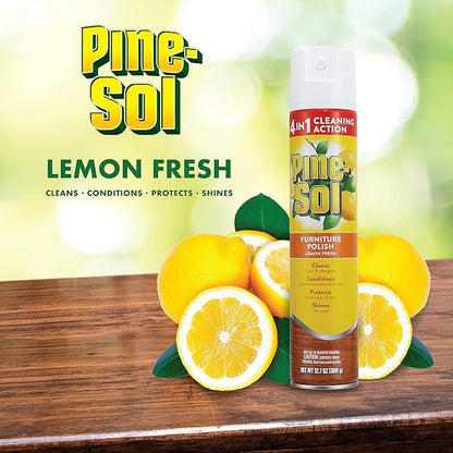 Pine-Sol Furniture Polish Aerosol, Lemon Scent - Wood Furniture Polish Spray Gives You A Powerful Clean You Can Trust - 12.7 Ounce - 6 Pack