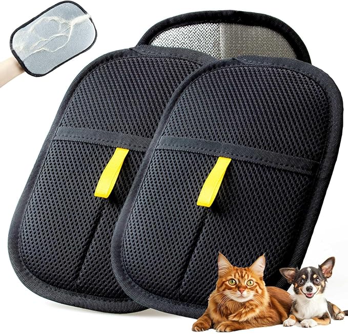 Thickened Pet Hair Removal Glove - Electrostatic Cat Dog Hair Remover Glove, Reusable Magic Brush Pet Hair Remover Tool for Couch, Carpet, and Car Seat (Black – 2-Pack)