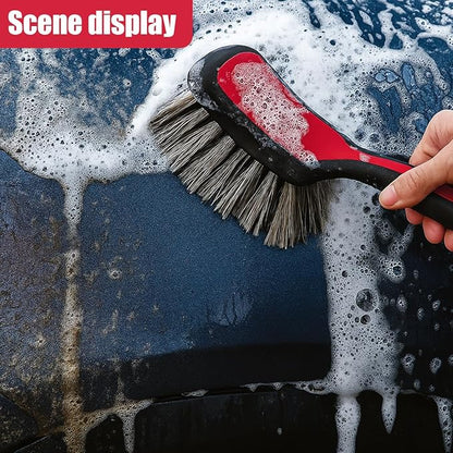 Tire & Wheel Brush for Car Rims - Short Handle Stiff Bristle Auto Detailing Scrub Brush | No Scratch Car Wash Brush Cleaning Tool for Tires, Wheels, Rims, Floor Mats, Carpet, Cars, Home (Red)