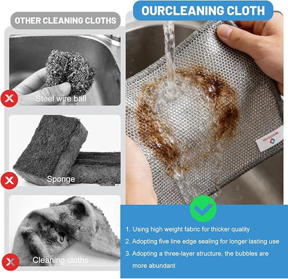 Wangjinpeng12 Pcs New Upgrade 3-Layer Metal Dish Cloths, Non-Scratch Odor-Free Multipurpose Wire Dishwashing Rags for Wet Dry Use, Kitchen Cleaning Cloths for Dishes, Sinks & Stove Tops(7.87X7.87)