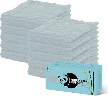 HIPHOP PANDA 10 Pack 6-Layers Muslin Burp Cloths Large - Durable 100% Cotton - Baby Essentials Extra Absorbent and Soft Boys & Girls Rags for Newborn Registry (Slate, 20" X10")