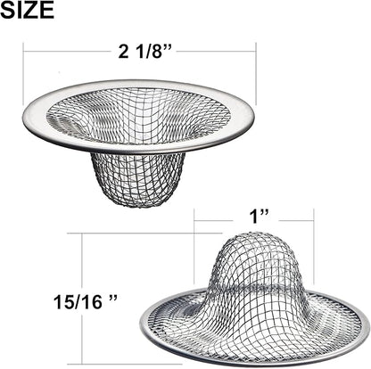 12 Pack - 2.125" Top / 1" Basket- Mesh Sink Drain Strainer Hair Catcher for Bathroom Sink, Utility, Slop, Laundry, RV and Lavatory