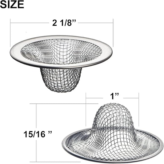 12 Pack - 2.125" Top / 1" Basket- Mesh Sink Drain Strainer Hair Catcher for Bathroom Sink, Utility, Slop, Laundry, RV and Lavatory