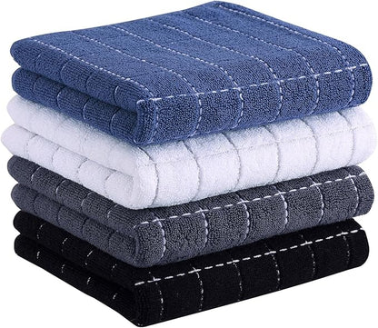 Homaxy 100% Cotton Terry Kitchen Towels(Multiple Color, 13 x 28 inches), Checkered Designed, Soft and Super Absorbent Dish Towels, 4 Pack