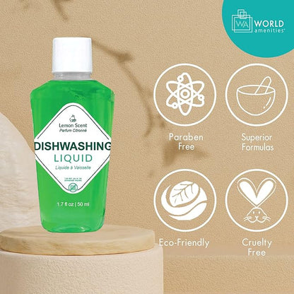 World Amenities Dishwashing Soap 1.7oz - Pack of 90 - Travel Size Liquid for Vacation Rental Dishwashers