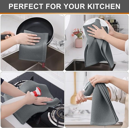Kitinjoy 100% Cotton Waffle Weave Kitchen Towels (13 X 28 Inches, Grey), 4-Pack Super Soft and Absorbent Dish Towel for Drying Dishes, Kitchen Hand Towels