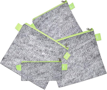 Nordic By Nature 4 Pack - Reusable Sandwich Bags Dishwasher Safe BPA Free - Durable Washable Quick Dry Cloth Baggies -Reusable Snack Bags School Lunches - Easy Open Zipper (Grey/Neon Green)