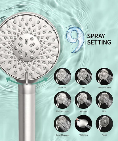 SR SUN RISE Filtered Shower Head with Handheld High Pressure 9 Spray Mode Showerhead Detachable Shower Head Water Softener Filters Beads for Hard Water Remove Chlorine 4 Filters Brushed Nickel