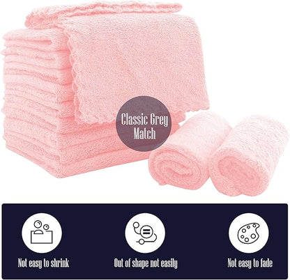 16 Pack Baby Washcloths - Luxury Coral Fleece - Extra Absorbent and Soft Wash Clothes for Newborns, Infants and Toddlers - Suitable for Sensitive Skin and New Born - Baby Shower - Pink,10x10 Inch