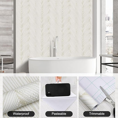 Modern Peel and Stick Wallpaper Boho Beige Contact Paper 17.3"x 480" Self-Adhesive Waterproof Neutral Wallpaper Vinyl Roll for Bathroom Bedroom Cabinets Décor