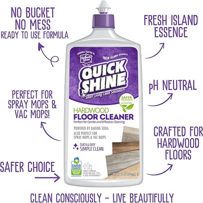 Quick Shine Hardwood Floor Cleaner 27oz, 2Pk| Use in Spray & Vac Mops| Removes Dirt & Scuff Marks| Ready-to-Use, Streak Free, No Rinse| Safer Choice Cleaner| Perfect for Gentle and Effective Cleaning