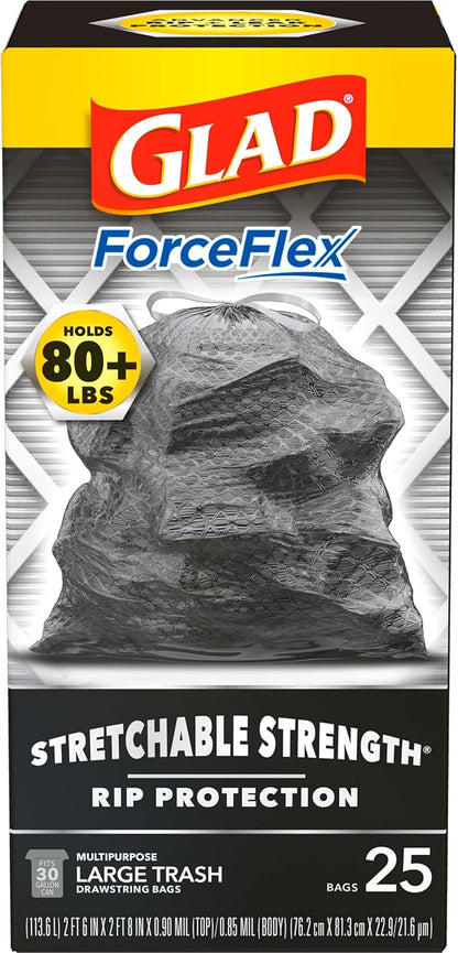 Glad ForceFlex Heavy Duty Large Trash Bags, Hold 80+ lb, 30 Gal, 25 Ct (Package May Vary) (Pack of 2)