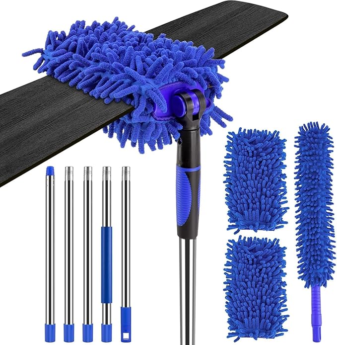 CALBEAU Ceiling Fan Cleaner Duster with 80" Extension Pole, Flexible and Washable Chenille Fan Duster for High Ceiling Fan Blades Light Fixtures Furnitures