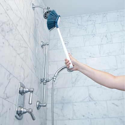 Unger EZ Reach Shower Tub and Tile Scrub Brush, Crevice Bathroom Cleaning Supplies, Non-Scratch Scrubber Tool for Showers, Fixtures, Bathtubs, Drains, Grout, and Marble