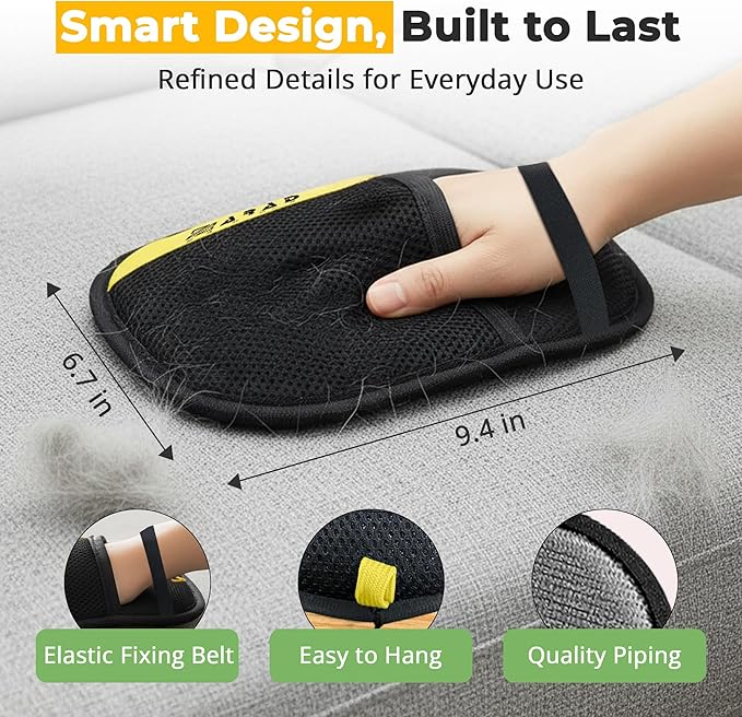 ZARAD 1 PCS Pet Hair Removal Glove for Dogs & Cats – Electrostatic Reusable Dog & Cat Hair Remover Glove | 2-in-1 Pet Grooming Glove & Fur Remover for Furniture, Couch, Car, Carpet, Laundry & Clothes
