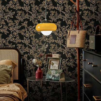 Ismoon Floral Peel and Stick Wallpaper Vintage Black and Gold Contact Paper Dark Stick on Wallaper Removable Self Adhesive Wall Paper for Cabinets Shelf Drawer Bedroom Vinyl Roll 17.3x196in
