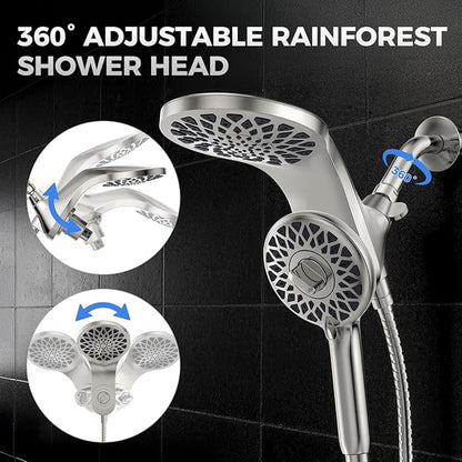 High Pressure Rain Shower Head with Handheld Spray Combo: Detachable Dual Shower Head with 10 Sprays Modes - Upgrade Knob Spray Mode Selector and Magnetic Guidance Docking System