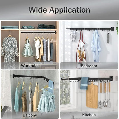 Drying Rack Clothing,Clothes Drying Rack Wall Mounted,Collapsible Hanging Racks for Laundry,Laundry Drying Rack,Wall Mounted Clothes Rack(31.5"-White) (Black-Hooks, Tri-Fold)