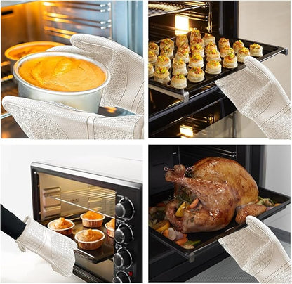 Hovico Silicone Oven Mitts, Heat Resistant 500F Kitchen Mitts 2PCS, 11.6" BPA-Free Soft Baking Gloves, Non-Slip Grip Oven Gloves with Soft Cotton Lining for Kitchen Cooking Baking BBQ - Apricot
