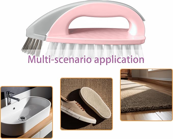Detachable Cleaning Brush Handheld Brush Gap Brush Stiff Heavy-Duty Scrub Brush for Tile,Carpet,Bathroom Tubs,Grout,Blinds,Carpet,Shoes,Kitchen Sink (Pink)