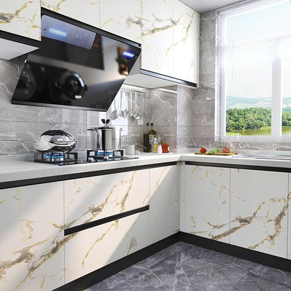 LACHEERY 24"x160" White and Gold Marble Contact Paper 24 Inch Wide Marble Peel and Stick Countertop Contact Paper Waterproof Self Adhesive Marble Peel and Stick Wallpaper for Walls Counter Tops Vinyl