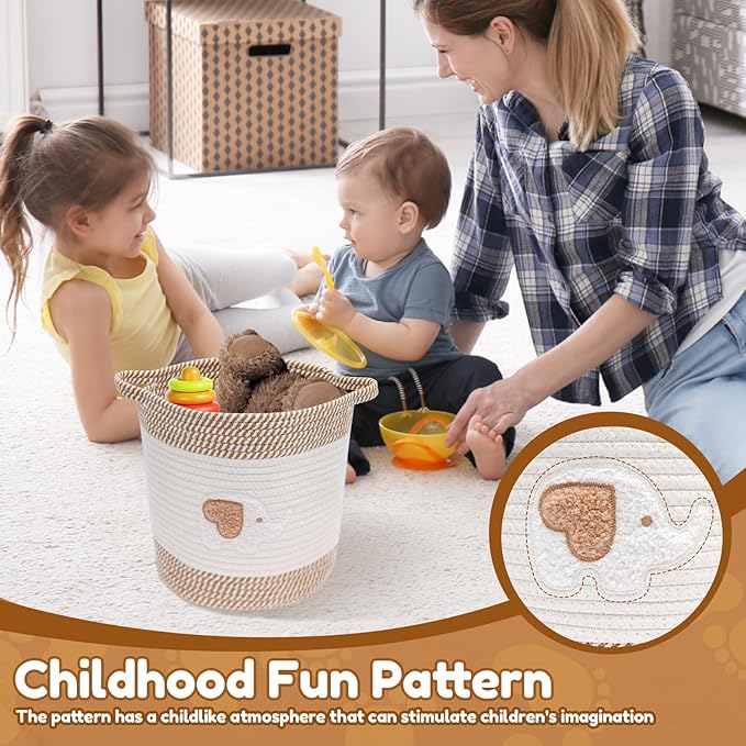 Laundry Baskets Hamper with Handles,Decorative Cotton Rope Bin for Living Room,Woven Storage Basket for Pillows, Blankets,Clothes Organizer (Style A)