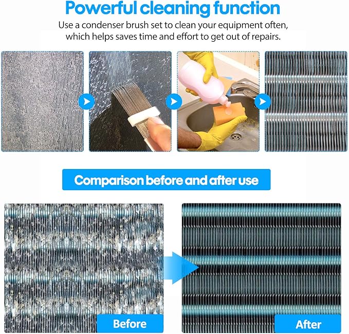 Hommtina 3 Pcs Air Conditioner Condenser Fin Comb/Cleaning Brush, Coil Cleaner Whisk Brush with Window Blinds Brush Dust Cleaner for Refrigerator Evaporator Radiator