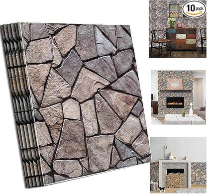 3D Self Adhesive Wall Panels,10 Pcs 3D Faux Brick Wall Panels -11.8"X11.8",PVC Tiles Backsplash DIY Brick Wallpaper Tile for Bedroom, Living Room, Kitchen, Fireplace