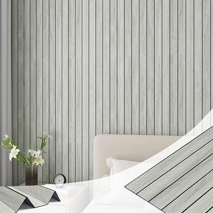LaCheery 23.6"x157" 3D Faux Wood Wall Panels Peel and Stick Gray Fluted Wood Panel Wall Covering Panels Flexible Self Adhesive PVC Foam Wooden Panel Roll for Bathroom Kitchen Living Room Walls Decor