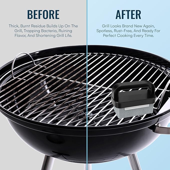 Powerstone Heavy Duty Grill Cleaner Kit – 6 Natural Pumice Stones with 2 Handles – Grill Bricks for Cleaning Flat Top, Oven, Stove, BBQ Grates, Cookware & More – Durable Pumice Stone Cleaning Blocks