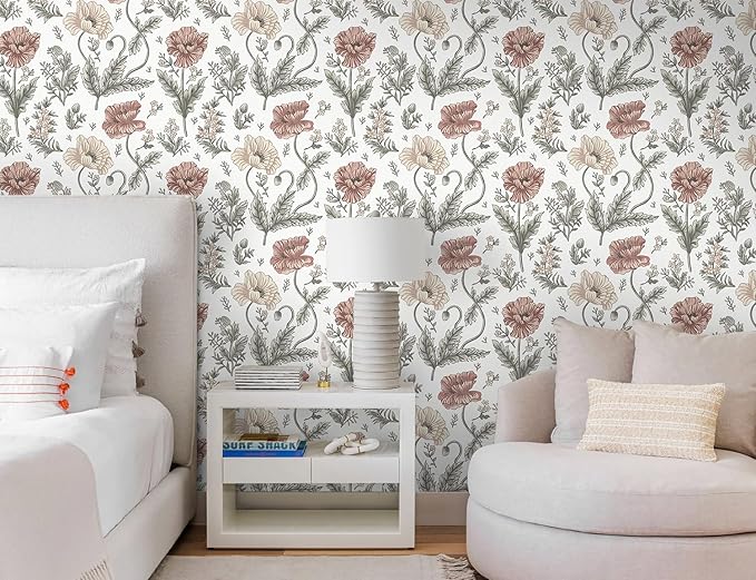Timeet Floral Peel and Stick Wallpaper Self Adhesive Removable Wallpaper 16"x78.7" Wall Mural for Bedroom Bathroom Wall Decor